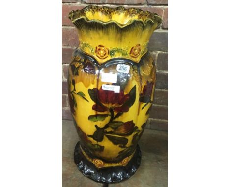 DECORATIVE MADRAS WARE TALL GLAZED VASE, GOOD ORDER ''STICK STAND''