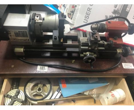 EMCO UNI MAT 4 LATHE WITH 3 JAW &amp; 4 JAW CHUCKS, DRAWER OF TOOLS, MANUALS