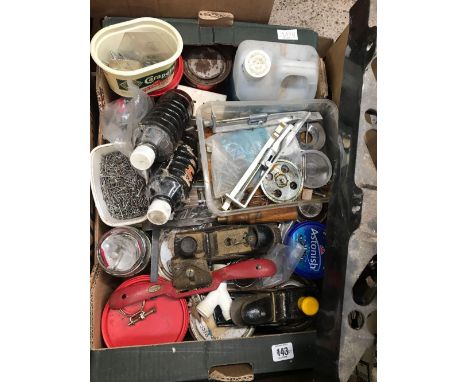 TOOL RACKS ETC, WOOD WORKING TOOLS, TWO PLANES, SPOKE SHAVE, BOILED LINSEED OIL ETC