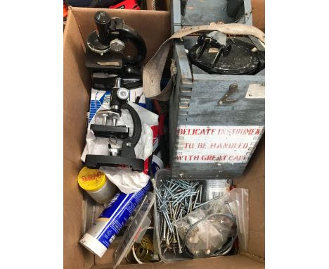 2 X MICROSCOPES A/F, COMPASS A/F MISC WORKSHOP &amp; CYLINDER HONE ITEMS ETC