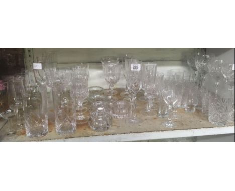 SHELF OF MIXED WINE, WHISKY &amp; SHERRY GLASSES, SALTS &amp; FLUTES