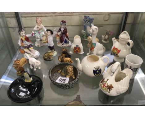 SHELF OF CRESTED CHINA &amp; SMALL FIGURES &amp; WADE ANIMALS