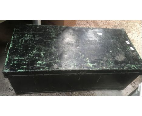 BLACK PAINTED METAL TRAVEL TRUNK