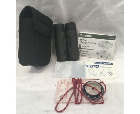A RECTA WALKING COMPASS &amp; A PAIR OF CANON 8 X 22 A POCKET BINOCULARS 