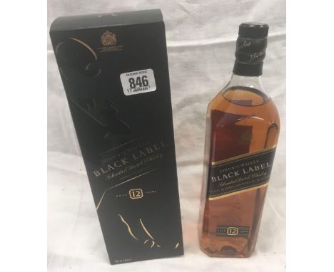 BOTTLE OF JOHNNY WALKER BLACK LABEL BLENDED 12 YEAR OLD SCOTCH WHISKEY, 1LTR BOTTLE