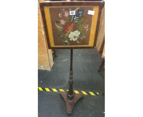 TAPESTRY FRAME MAHOGANY POLE FIRE SCREEN