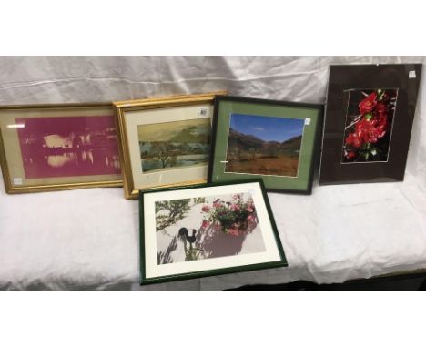 GROUP OF 5 CONTEMPORARY PRINTS; ONE PENCIL SIGNED LIMITED EDITION OF A SNOWY LANDSCAPE WITH CERTIFICATES TO REVERSE, ALSO A M