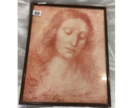 PRINT OF A RED CHALK DRAWING OF A HEAD AND SHOULDERS PORTRAIT OF A LADY