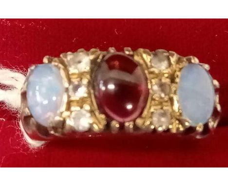 9ct OPAL &amp; GARNET RING 6.6g, SIZE 'P ½'