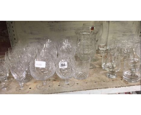 SHELF OF MIXED GLASSES &amp; VASES