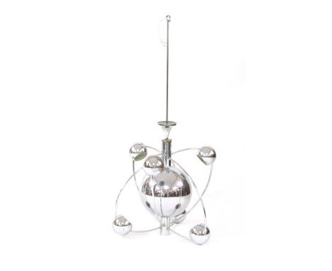 A chrome 'Atom' hanging light, 1960s, with six globe shades, 58cm high 160cm overall