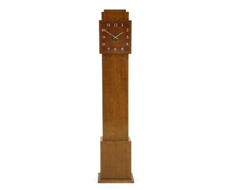 An Art Deco fiddle oak grandmother clock, with chrome Arabic numerals, 31cm wide 170cm high