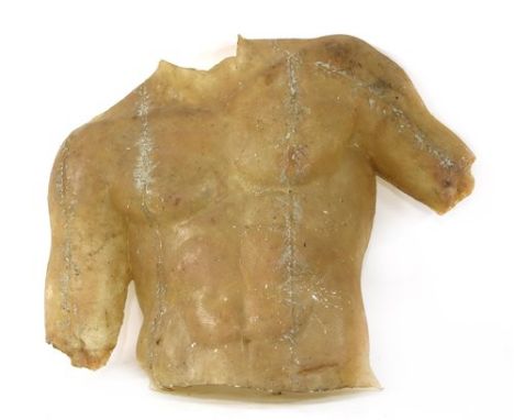An Italian fibreglass wall light, 1960s, modelled as a man's torso, fitted with four lights, 125cm wide 105cm high