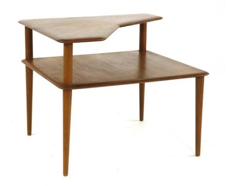 A Danish teak Minerva coffee table, designed by Peter Hvidt &amp; Orla Mølgaard-Nielsen, with two tiers, branded and with Fra