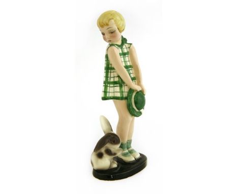 A Goldscheider figure of a girl and a bunny rabbit, no. 7201, stamped and printed marks, 21.5cm high Provenance: The Cranch C