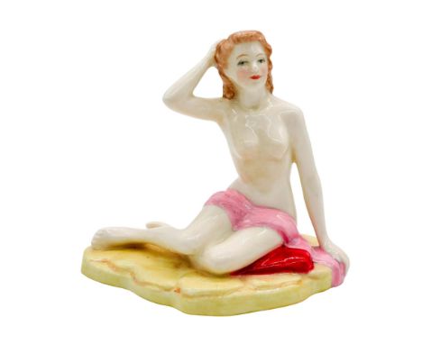 Bather's Collection; nude figure of young lady seated on scarlet pillow, a pink cloth over her lap. Royal Doulton Archives ba