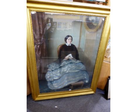 Bernard Pegot (1830-1900)19th century large full length pastel portrait of a lady, signed lower left, gilt framed, 45 x 33¾in