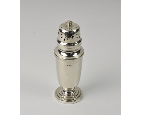 An early Elizabeth II silver sugar caster Walker &amp; Hall, Sheffield, 1956, of tapering form, on stepped circular foot, scr