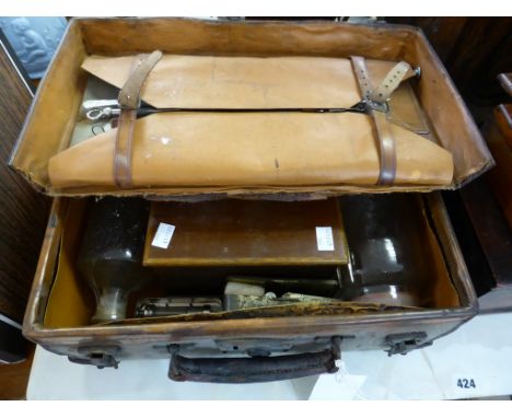 A vintage Parsons leather Doctors case together with a vintage first aid kit and syringe.