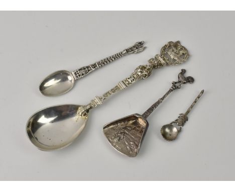 A Victorian cast silver annointing spoon Charles Boynton, London 1883; together with a Hanau style silver caddy spoon, Hendel