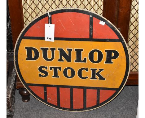 A vintage metal double sided Dunlop Stock advertising sign, 61cm diameter.