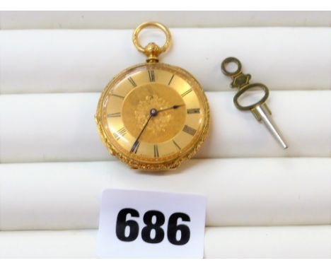 An Edwardian 18ct gold key wind open face fob watch by Mottu of Genevawith signed gilt lever movement, signed 30mm. gilt dial