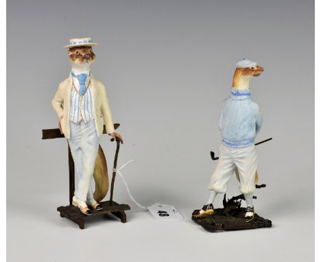 Two Albany Worcester Wind in the Willows porcelain figures with bronzed metal mounts, factory marks to mounts, the larger 7in