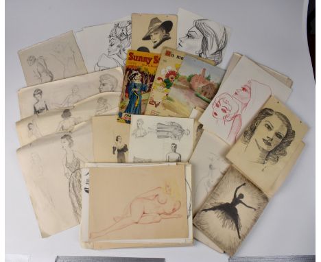 A quantity of vintage sketches & drawings.