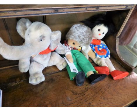 Two Steiff Gabi and Jim soft dollsc.1976, #7877/45 Jim with blonde mohair hair, with original tag and button with label to tr