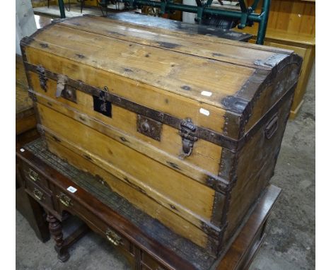 A Victorian steel and slat-bound dome-top trunk, 92cm 