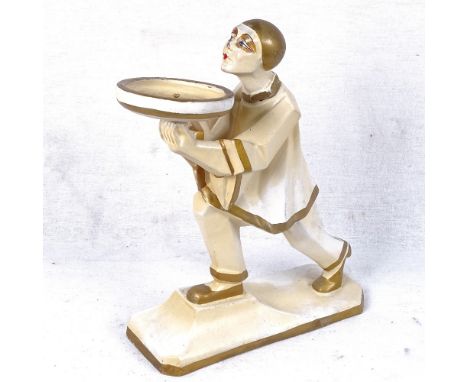 An early 20th century carved wood decanter in the form of a Pierrot clown, height 28cm 