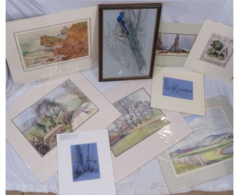 3 various watercolours, including works by J W Hamilton Marr, William Parkyn, watercolour, rocks on the coast, and another, a