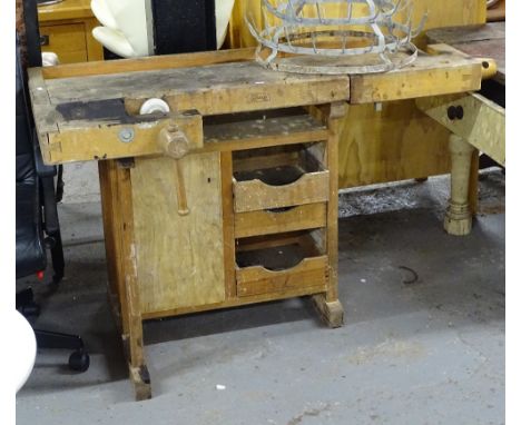 A Vintage Swedish pine work bench, L140cm 