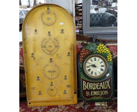 A Vintage Bagatelle game and marker, and a decorative clock with quartz movement 