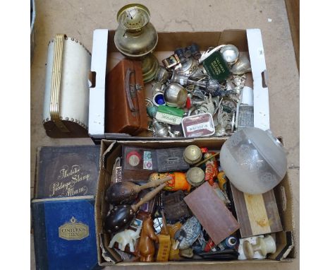 A bag, an oil lamp, ornaments etc 