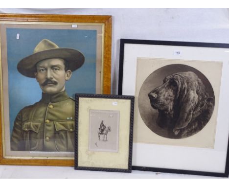 Coloured print, Lord Baden Powell, maple-framed, and 2 others (3) 
