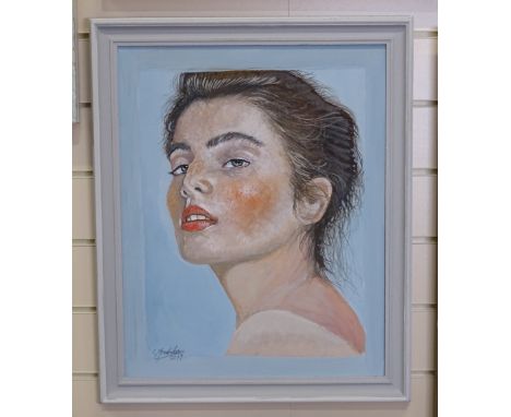 Clive Fredriksson, oil on board, portrait study of a young girl, framed, W45cm 