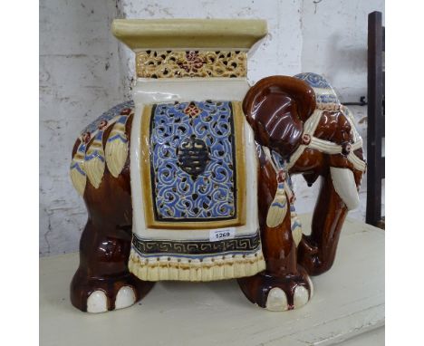 A ceramic glazed elephant garden seat 