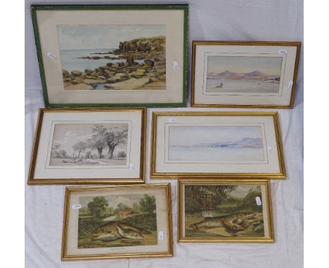 R S Jackson, watercolour, coastal view, and various other watercolours and engravings (6) 