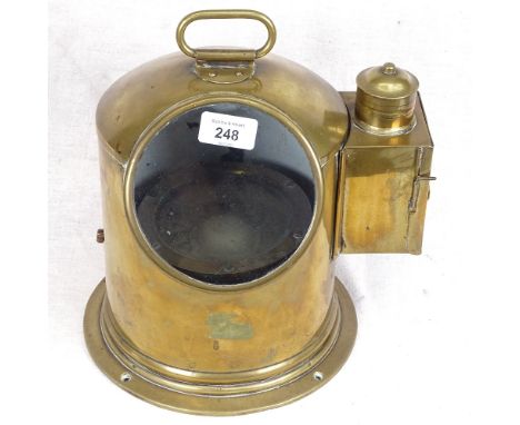 A 19th century ship's brass binnacle containing a gimballed compass, height excluding handle 23cm 