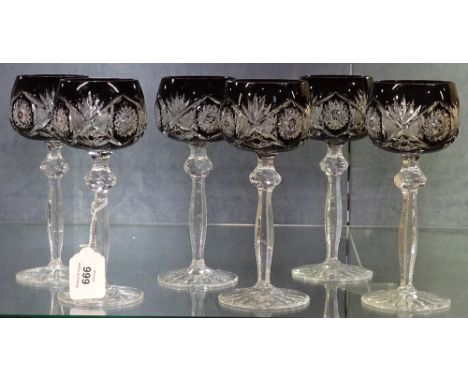 A set of 6 cut crystal ruby overlay hock goblets 