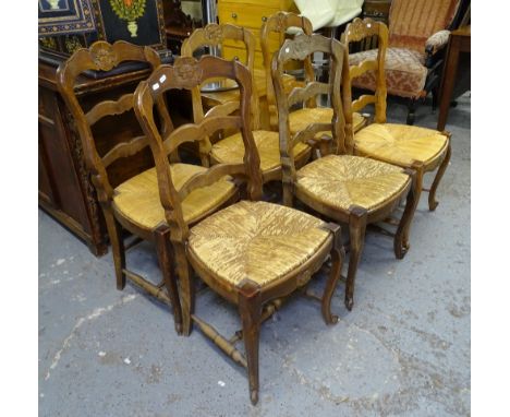 A set of 6 French ladder-back and rush-seated dining chairs 