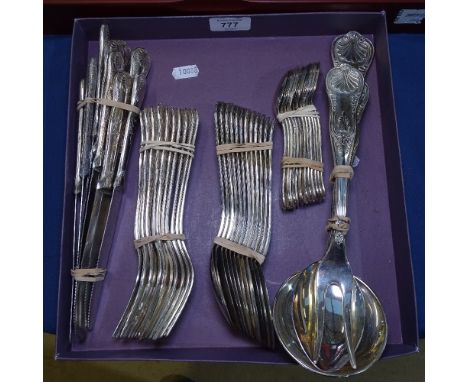 51 pieces of silver plated King's pattern cutlery, including ladle and servers 