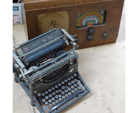 Underwood typewriter and a valve radio 