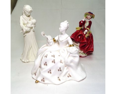 2 Royal Doulton figures, Top o' The Hill, and Antoinette, and a Royal Worcester figure 