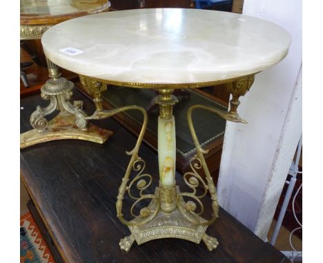 A green onyx and gilt-metal lamp table on paw feet, W45cm, H59cm 