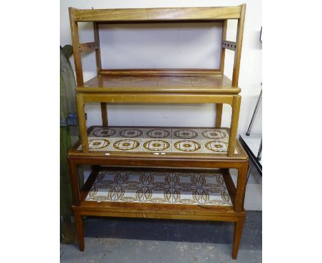 4 mid-century teak and tile-top rectangular coffee tables 