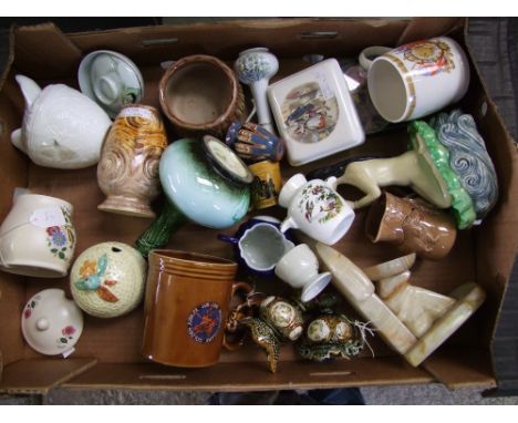 A mixed collection of items to include: Falcon ware vase, Royal Worcester pin dish tankards etc ( 1 tray) 