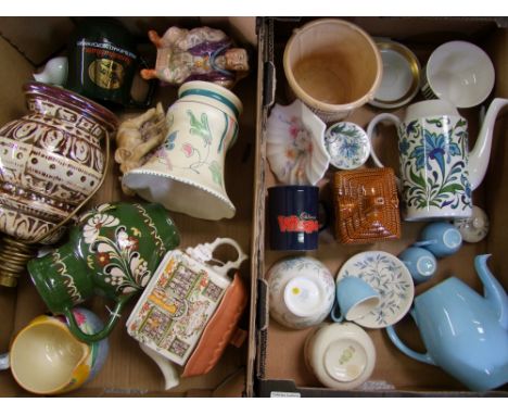 A mixed collection of items to include: Melba ware toby jug, Honiton vase, crown devon jug, Sadler tea pot etc ( 2 trays) 