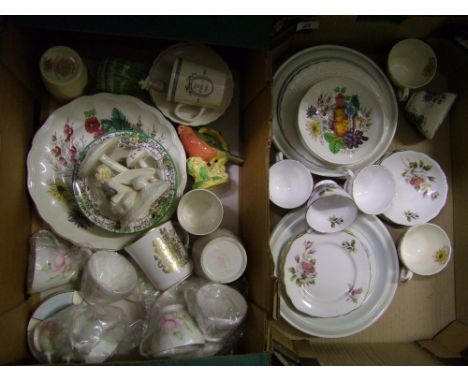 A mixed collection of ceramic items to include: floral tea ware items, Royal Doulton April Shower figure, commemorative mugs 
